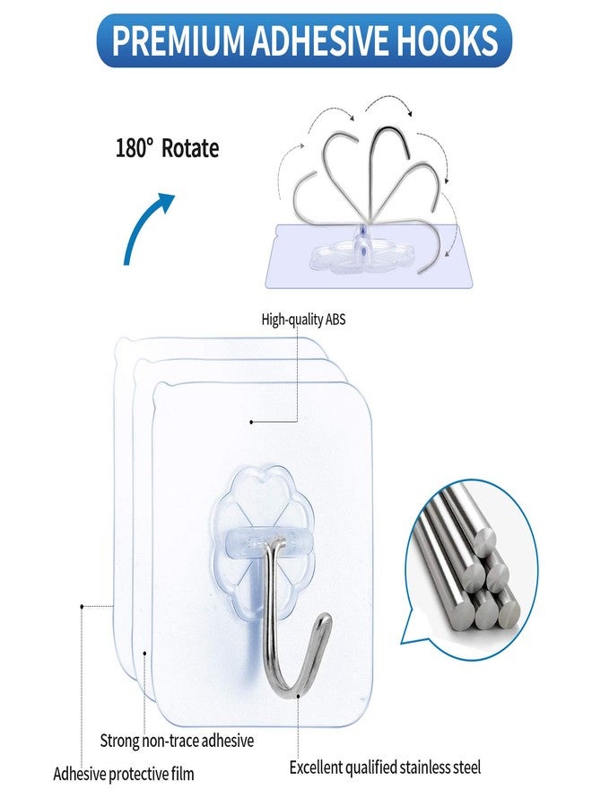 mamakoi N/Q Premium Adhesive Hooks - Heavy Duty 13lb(Max) Transparent Reusable Seamless Wall Hooks With Stainless Steel for Kitchen, Towel, Bath, Ceiling, Office, Window - 10 Pack - Image 4